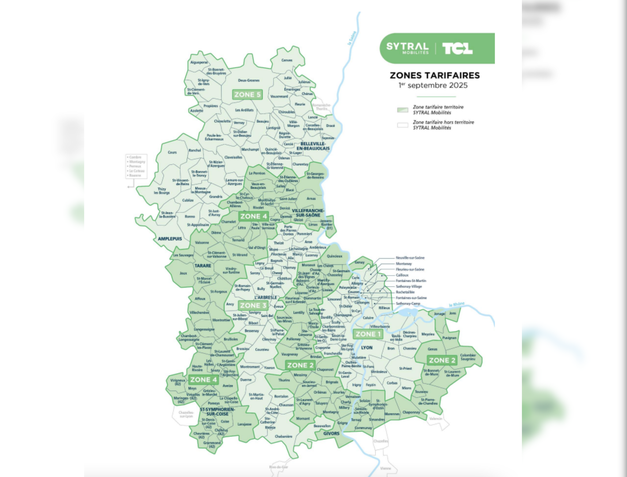 La carte des zones tarifaires de l'établissement public du Sytral. ©Sytral Mobilités